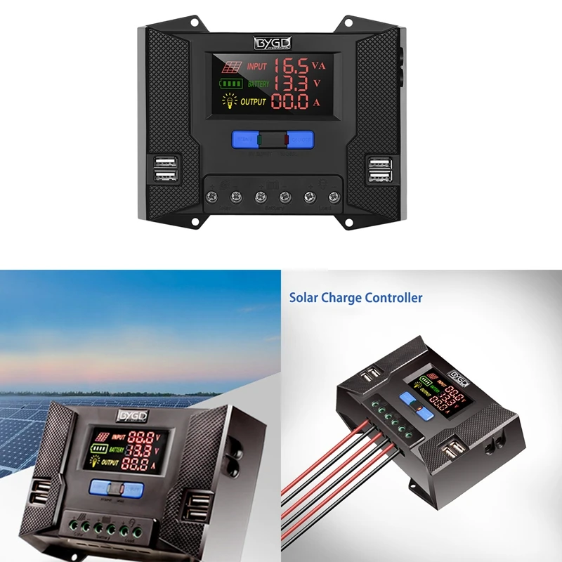 Солнечный 20A Зарядное устройство Контроллер Dual USB ЖК-дисплей Дисплей 12V 24V солнечных батарей Панель Зарядное устройство регулятор с нагрузкой