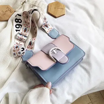 

NEWEST Patchwork Colors Wide Bohemian Strap Crossbody Shoulder Messenger Bag Bags for Women PU Leather Women's Handbags Purses