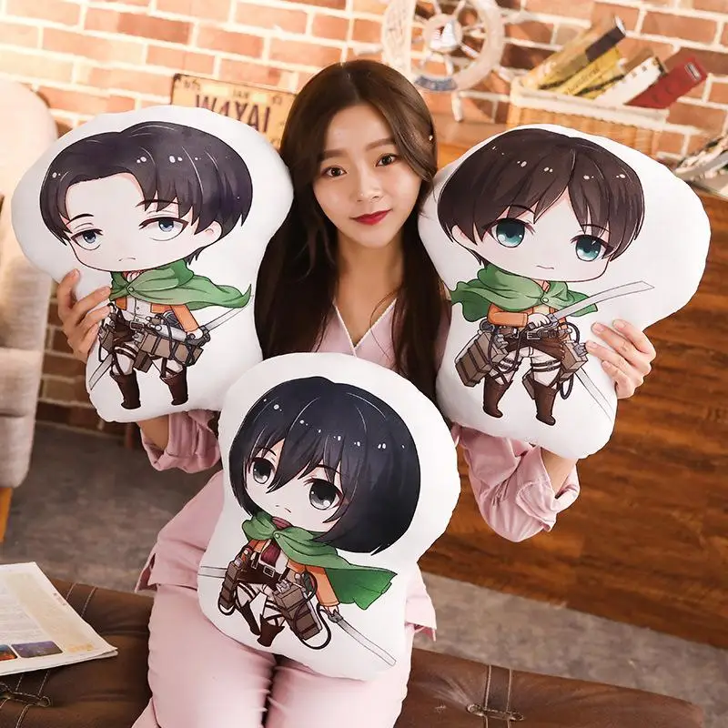 

Attack On Titan Two Dimensions Manga Peripheral Double Sided Anime Plushie Doll Eren Mikas Cushion Pillow Stuffed Plush Toy Doll