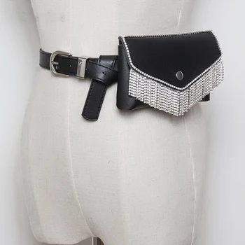 

SWDF 2020 New Luxury Designer Fanny Pack Tassel Rhinestone Women Waist Bag Money Phone Pouch Fashion Lady Belt Bag Purses