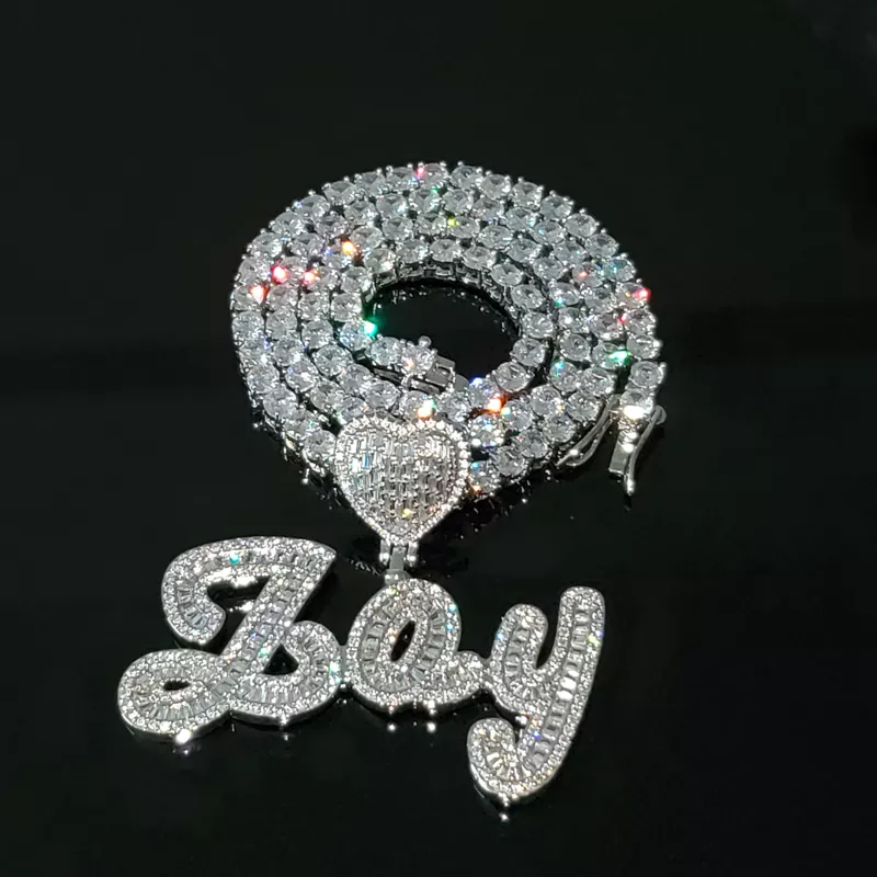 Custom Brush Cursive Iced Out Letter  Pendant with Heart Name Tennis Chain Necklace  Micro Paved CZ Personalized Hiphop Jewelry док станция satechi aluminum type c multi port adapter 4k with ethernet 3xusb 3 0 usb type c rj 45 hdmi sd micro sd серебристый st tcmas
