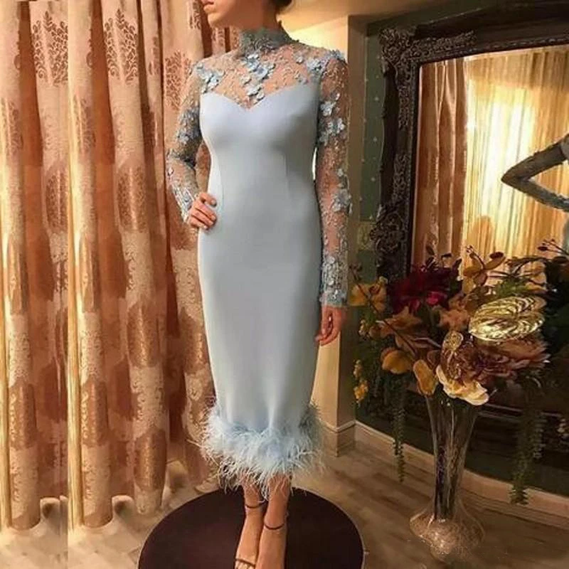 Luxury-Sheath-Prom-Dresses-High-Neck-Lace-Appliques-Long-Sleeves-Formal-Evening-Dresses-Satin-Zipper-Back
