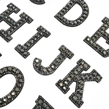 

one Set 26pcs Iron on Rhinestones Letter Black Hematite Sew on Clothing Crystals Stones Crafts Applique