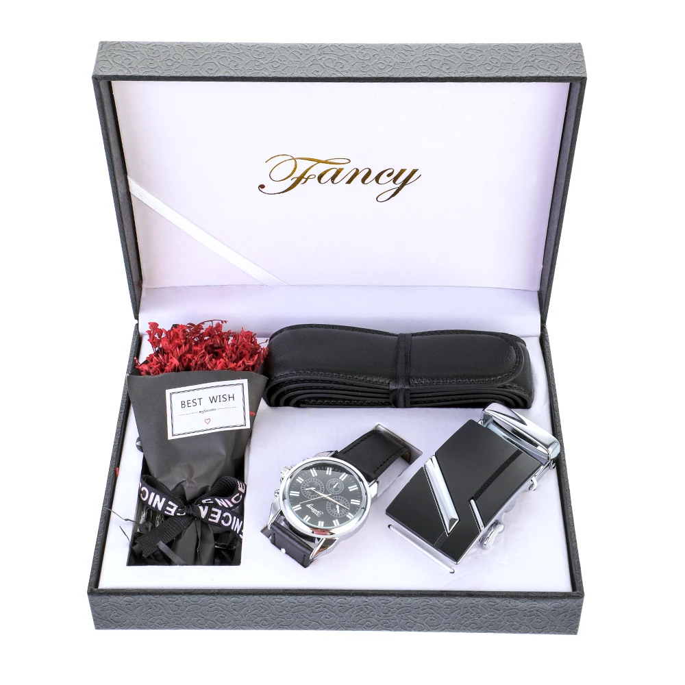 Классические мужские часы и ремень, подарочный набор в подарочной коробке для папы, отца, дня бойфренда, подарки на день рождения