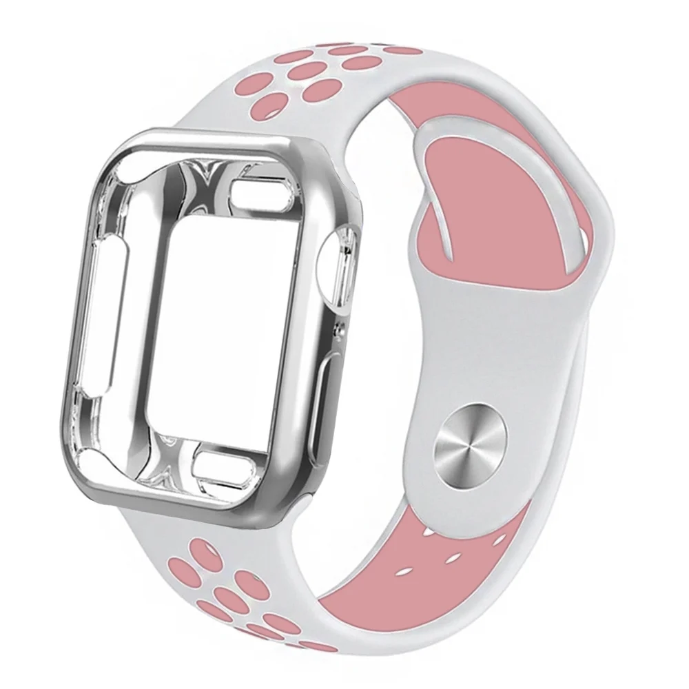 White flour Чехол+ ремешок для apple watch band 5 4 40 мм 44 мм correa 42 мм 38 мм спортивный силиконовый браслет iwatch apple watch 3 2 1 Аксессуары - Цвет ремешка: White flour