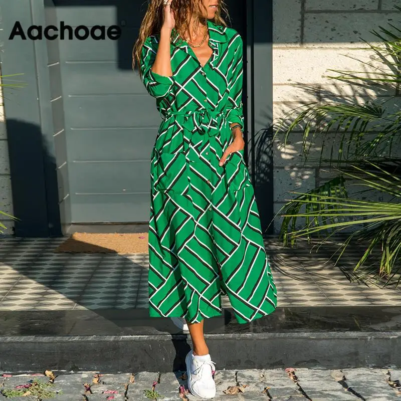 Aachoae Striped Shirt Dress Women Summer Bandage Pockets Decorate Casual Dress Long Sleeve Fit And Flare Lady Dresses Ropa Mujer Aachoae Striped Shirt Dress Women Summer Bandage Pockets Decorate Casual Dress Long Sleeve Fit And Flare Lady Dresses Ropa Mujer