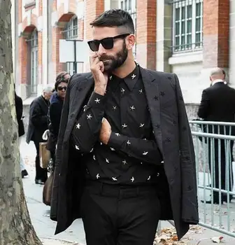 

Metal Five-pointed Star Rivet Shirts Personalized Hair Stylist Men's Shirts Streetwear Men Clothes 2020 Men Shirt Long Sleeve