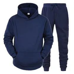 Ensemble sweat à capuche et pantalon pour homme, survêtements en polaire, couleur unie, Streetwear 