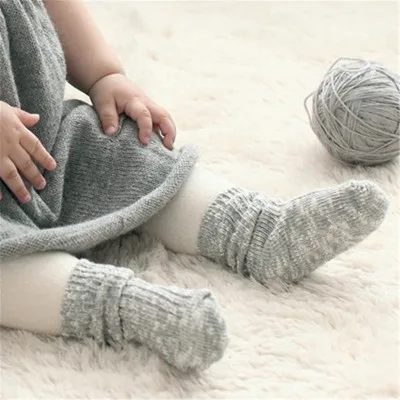Grey Новое поступление, милые мягкие хлопковые носки для новорожденных зимние Нескользящие дышащие носки детские теплые шерстяные носки средней длины для От 1 до 3 лет - Цвет: Grey