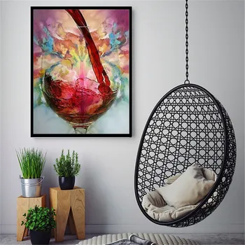 

Abstract Red Wine Canvas Art Modern Decoration Painting Print Colorful Glass Poster Picture Artwork Home Decor for Dining Room
