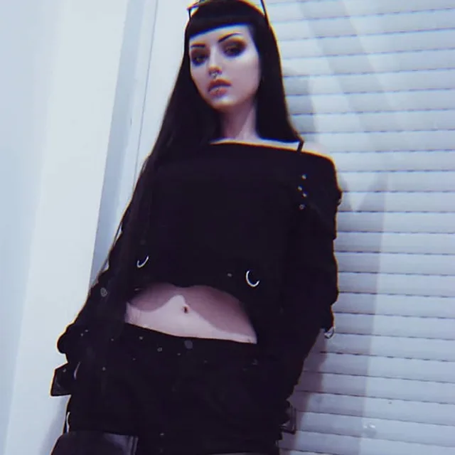 Black goth hoodie with off shoulders
