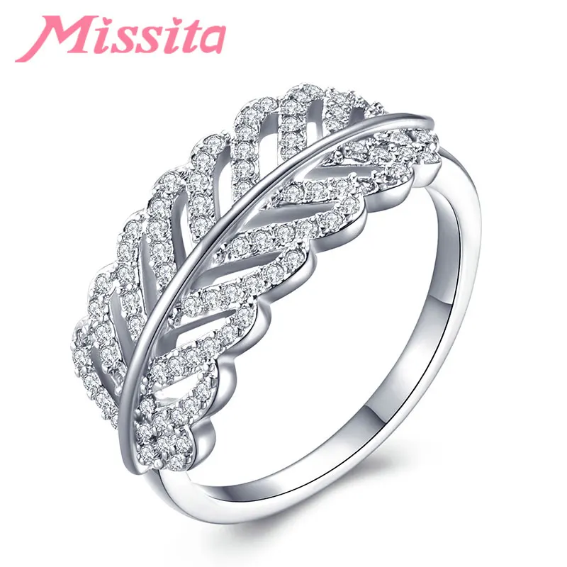 MISSITA 100% новинка 2019 модные Кристальные кольца с перьями для женщин свадебные