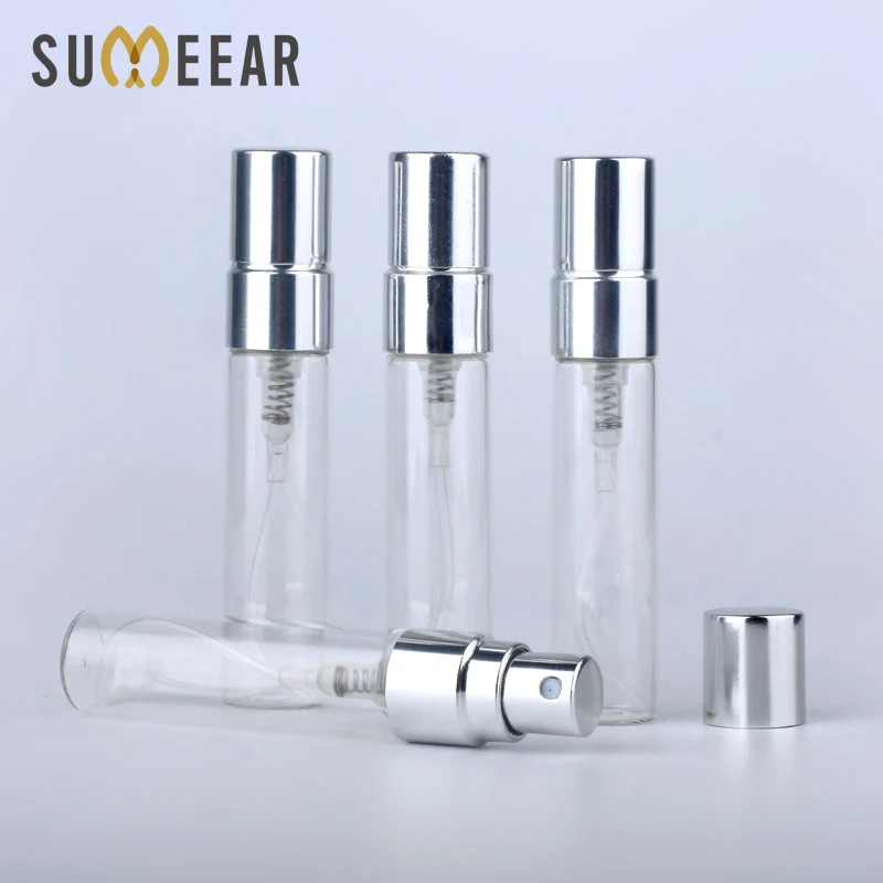 100PCS/Lot 5ml Parfum Portable Refillable Spray Bottle Sample Perfume Bottle Atomizer Silver Metal Pump Cosmetic Case Travel