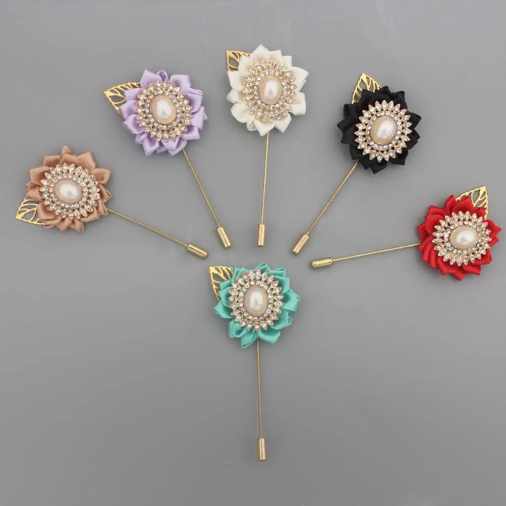 Gold Diamond Brooch pin Bride Corsages Groom for Marriage Wedding Pin Brooch Rose Corsages with Pearl Factory boutinnere XH1809