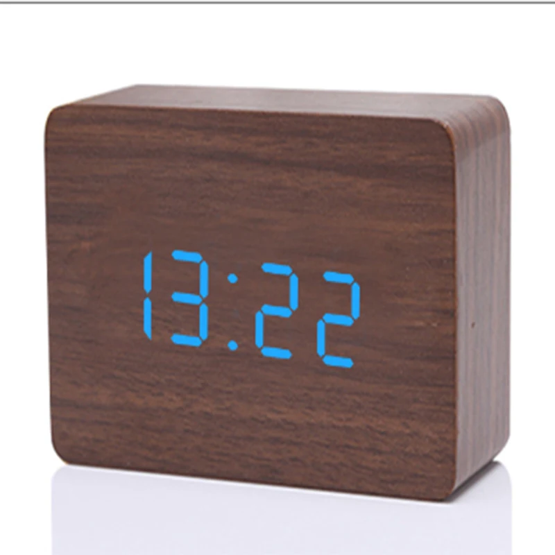 Креативный светодиодный звук Управление деревянные часы мульти-Функция умные часы-будильник можно настроить Яркость