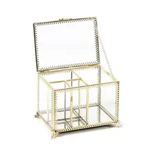 

50%HOT Clear Metal Frame Jewelry Storage Box Cotton Swab Cosmetic Holder Case with Lid