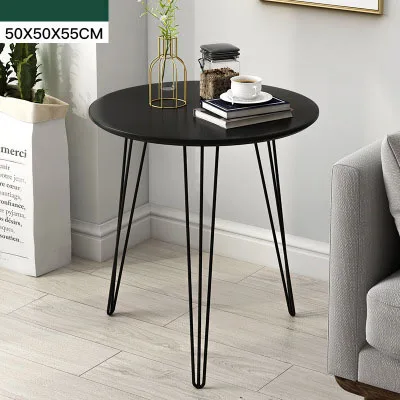 Креативный обеденный стол в скандинавском стиле, стол для дивана, железный стол, простой стол для переговоров, круглый стол, Маленький журнальный столик на балкон - Цвет: Black 50 50 55