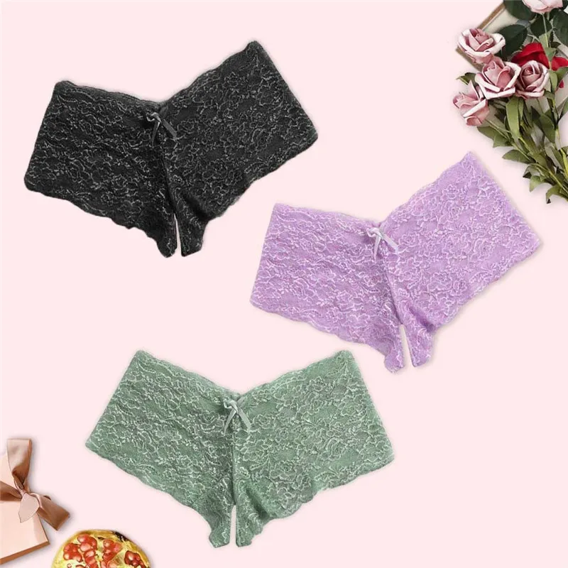 Women Sexy Underwear Lace Lingerie Plus Size Open Cortch Intimates Bow Boyshort Panties Woman Bielizna Damska S-3XL | Женская одежда