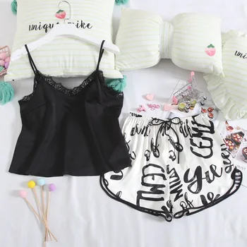 

Wmyqdlq Ice Silk Suspenders Shorts Home Service Summer V-neck Temptation Ladies Thin Pajamas Suit