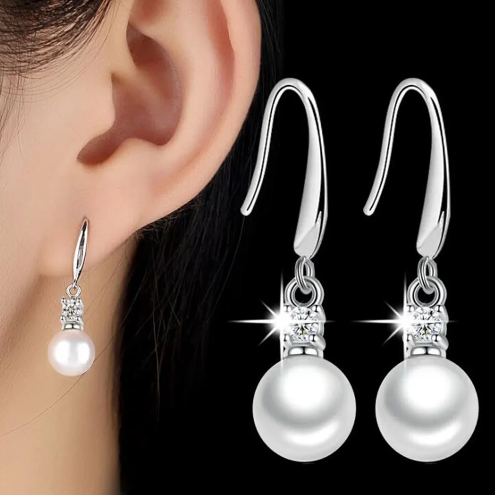 

NEHZY 925 Sterling Silver Stud Earrings High Quality Retro Simple Cubic Zirconia Hot Sale Imitation Pearl Silver Earring Jewelry