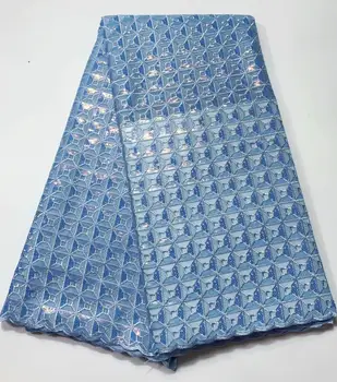 

african sequin lace fabric 2019 high quality lace sky blue french lace fabric for wedding dress 5yard
