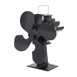 Black Fireplace 4 Blades Heat Powered Stove Fan Log Wood Burner Quiet Home Fireplace Fan Efficient Heat Distribution