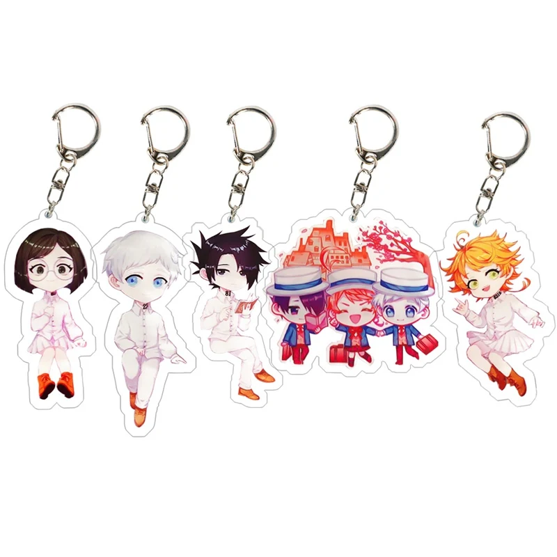 

Anime The Promised Neverland Yakusoku No Neverland Key Chains Two-sided Keychain Cosplay Acrylic Pendant Keyring