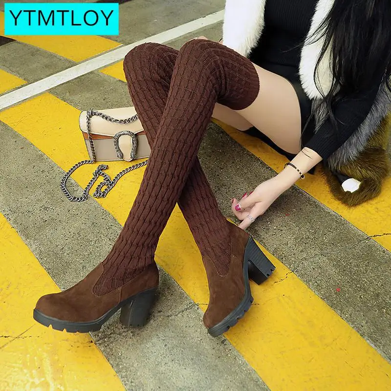 Women's Boots 2020 Autumn Winter Thigh High Boots For Woman Shoes
Knitting Wool Long Boot Women Brown Black Boot Womans Booties