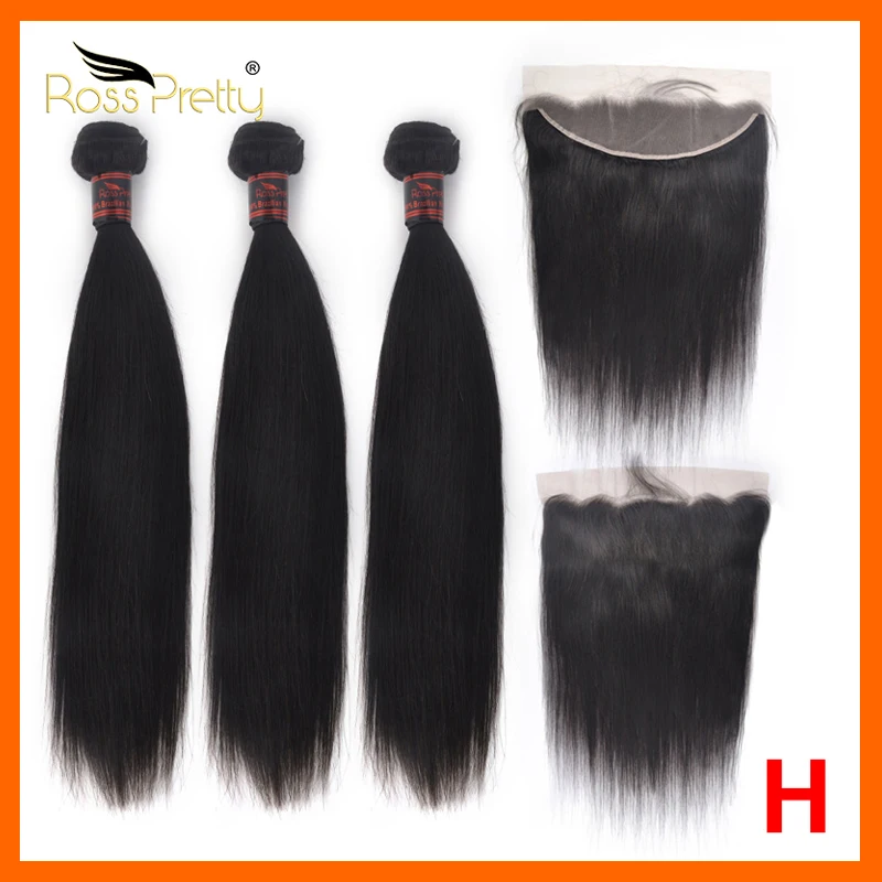 

Ross Pretty Brazilian Remy Human Hair Bundles With Frontal Straight 3 Bundles With 13x4 Transparent Lace Frontal Natural color