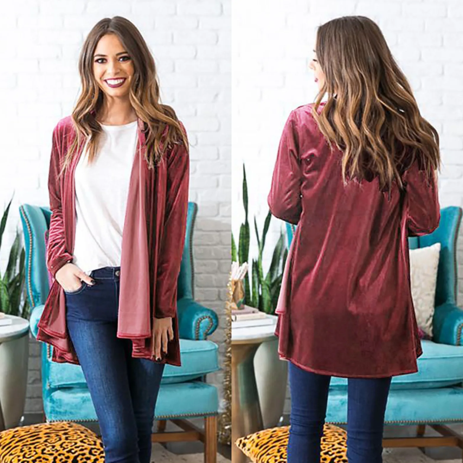 New Style Separate Station Hot Selling Velvet Spring And Autumn Long-sleeved Cardigan Women’s Coat 2468