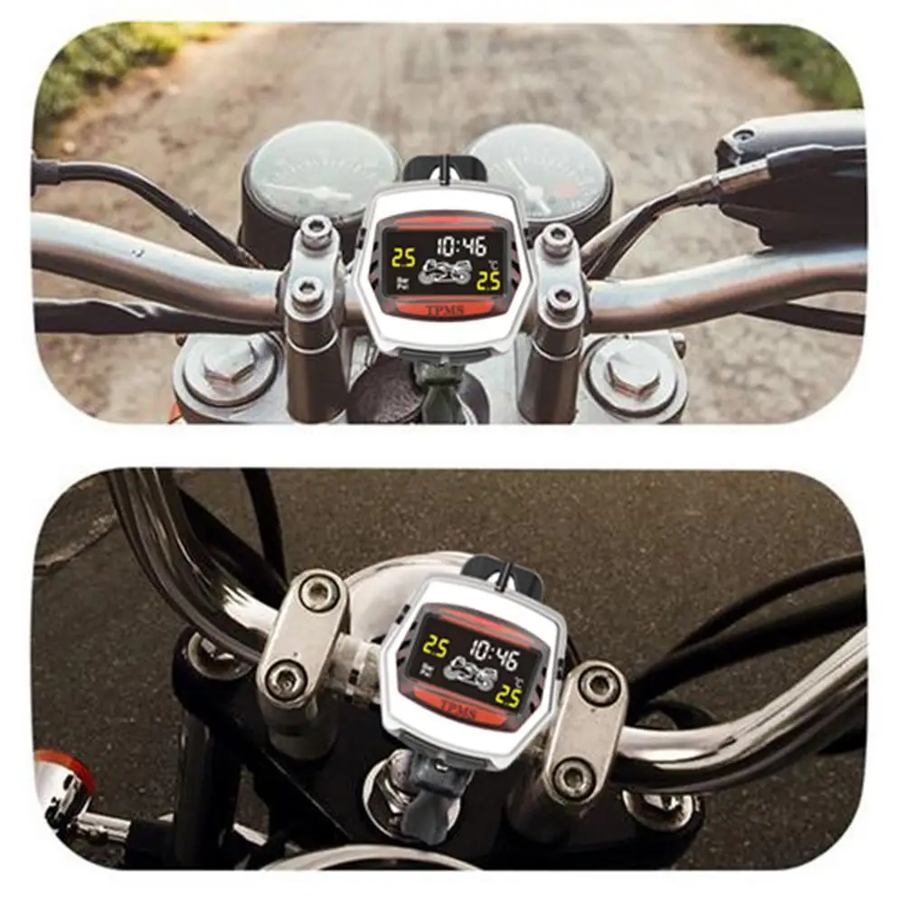 Мотоцикл TPMS система контроля давления в шинах HD цифровой ЖК-дисплей Авто сигнализация Водонепроницаемая беспроводная 2 Внешний датчик