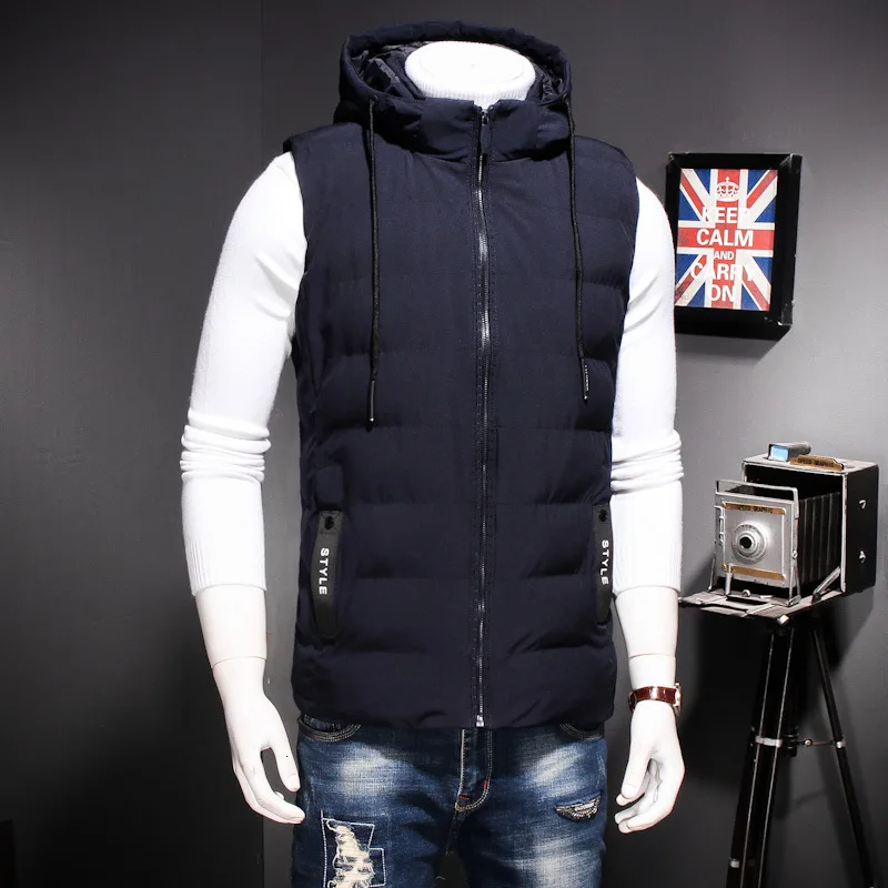 Размера плюс 8XL Зимние толстовки с капюшоном жилет Для мужчин Повседневное свободный крой теплая безрукавка для девочек; мужской куртки Harajuku худи на молнии черная верхняя одежда темно-синего цвета