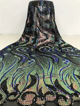 

FASHION style sequins french lace fabric good quality sequins net tulle lace fabric for wedding party dress FYUAN320