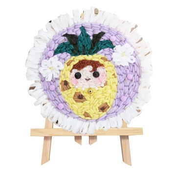 

20cm DIY hand Knitting Wool Rug Hooking Kit Handcraft Woolen Embroidery Gift With Frame Poke Needle Tripod Stand - Fruit