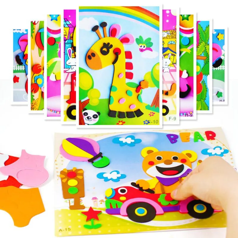 Pegatinas de espuma EVA 3D para niños, puzle de dibujos animados de animales, 20 estilos, DIY, Juguetes educativos de Aprendizaje Temprano hecho a mano, regalos, 10 Uds.