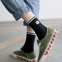 Милые женские носки в полоску с вышитым котенком; сезон осень-зима; новые хлопковые корейские женские носки; носки в духе колледжа