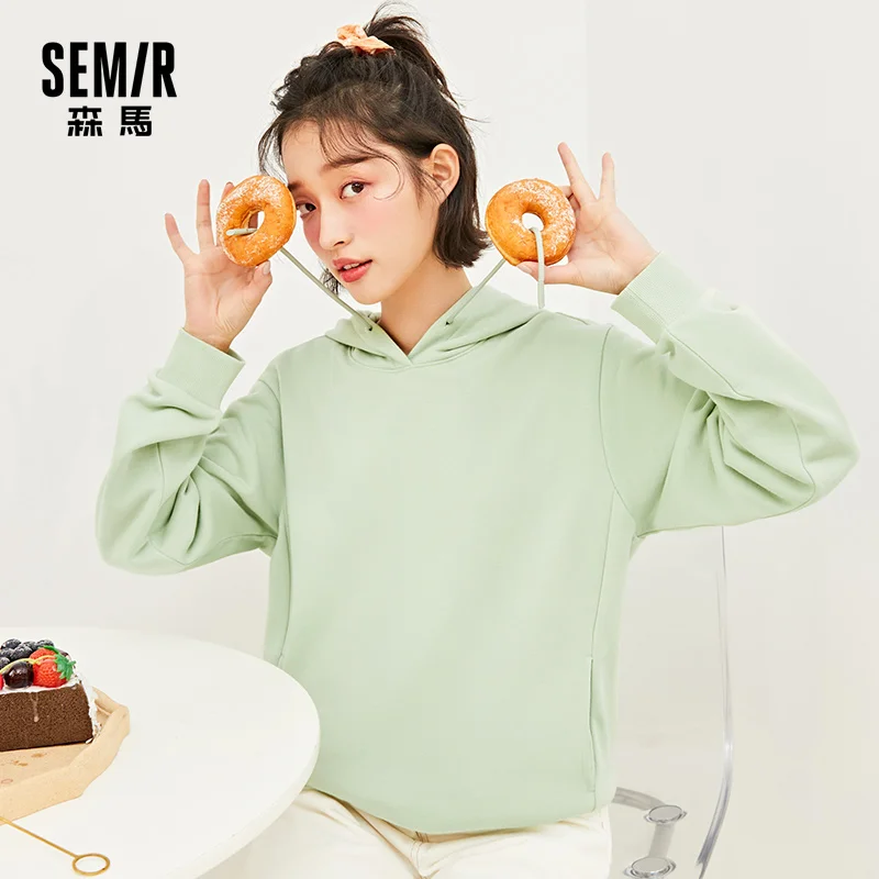SEMIR Hooded Sweatshirt Women Autumn Spring Loose Korean Version Tops 2021 Winter New Women'S Solid Base Hoodies