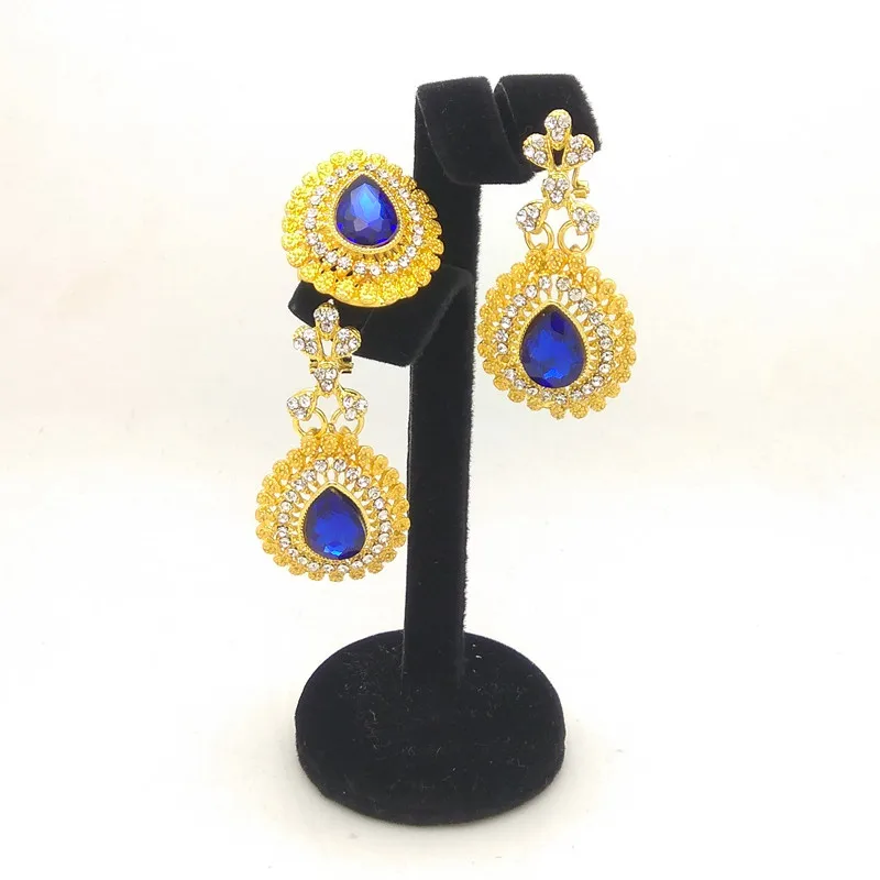 Kingdom Ma Wholesale African Fashion Bridal Accessories Nigerian Wedding Jewelry Brand Dubai Gold-Color Crystal Jewelry Sets