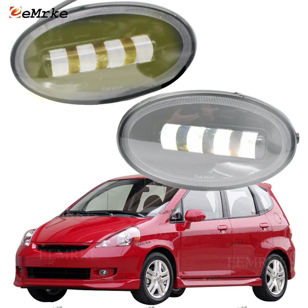 Pair Car LED Fog Lights Cut-Line Lens White + Yellow Double Colors Headlight Lamp for Honda Fit Sport North America GD 2007 2008 |