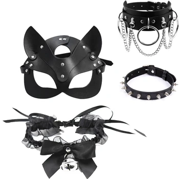 Erotic Women Sexy Mask Half Face Fox Cosplay Leather Sex Mask Halloween Party Mask Masquerade Ball Fancy Masks Punk Collar BDSM 2