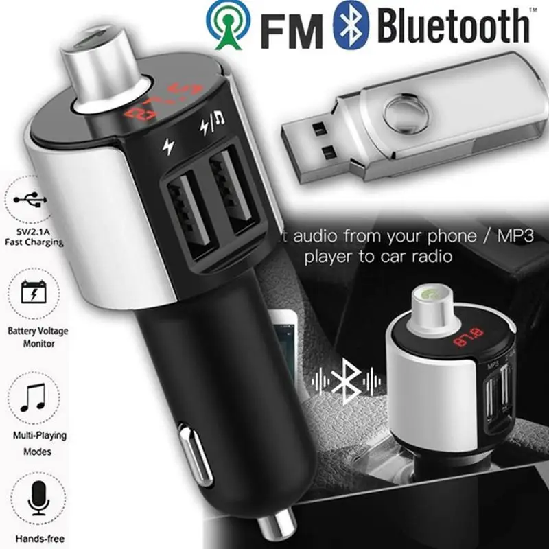

Car Charger Bluetooth FM Transmitter Handfree MP3 Player Dual USB Ports Wireless Radio Car Fast Charging Adapter