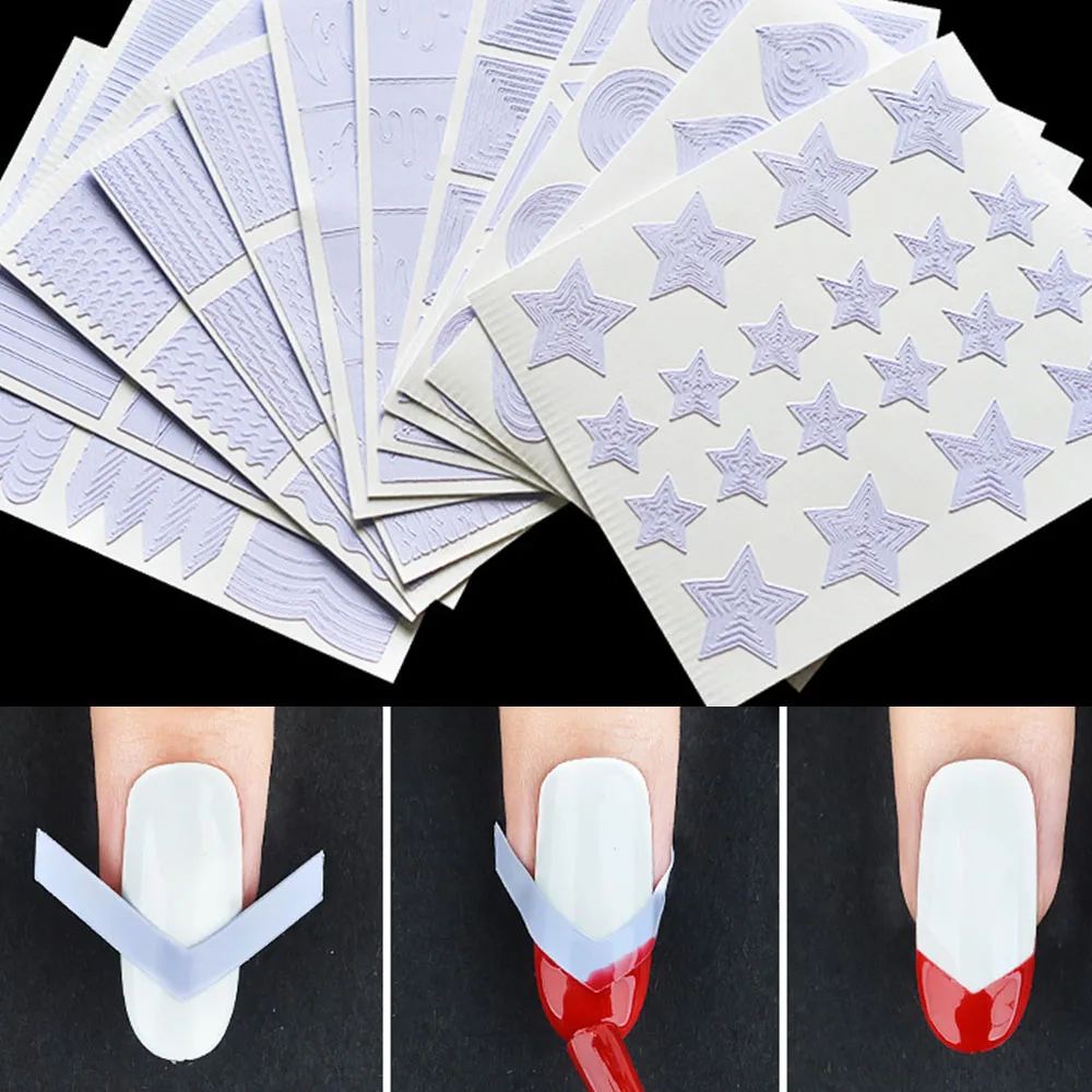 12 шт./компл. трафаретная полоска Vinyls DIY 3D наклейки для ногтей наклейки для модного дизайна ногтей Советы украшения французский маникюрный шаблон инструмент