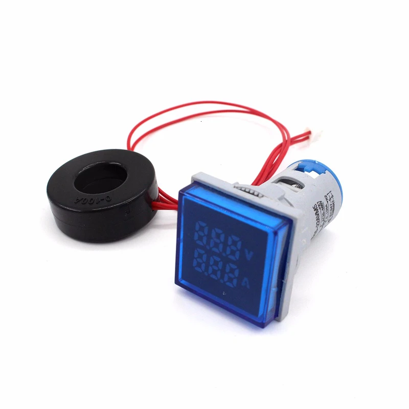 Квадратный светодиодный Ac цифровой двойной дисплей вольтметр амперметр ампер напряжение измеритель тока индикатор сигнальные огни 60-500 В 0-100A - Цвет: Синий