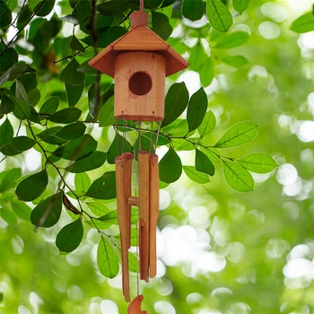 

Wooden Wind Chime Bamboo Birdhouse Melodic Chime for Garden, Patio, Home