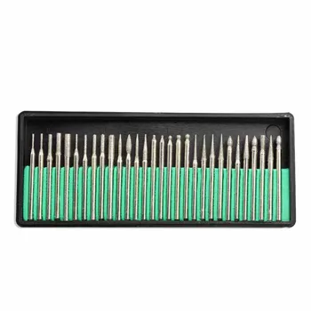 

30pcs 150 Grit Diamond Rotary Burr Engraving Drill Bit Set For Rotary Tool Glass Stone +Storage Case 1-3/4\\\" Overall Length