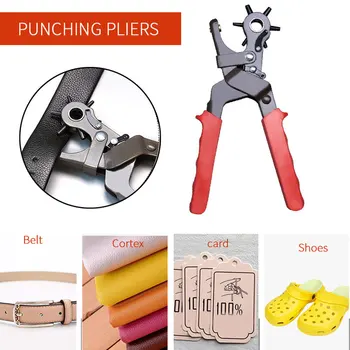 

Red Punch Hole Tool Protection Handle Ergonomics Design Professional Double Lever Mechanism Fabric Home Watch Strap Shoe Belts