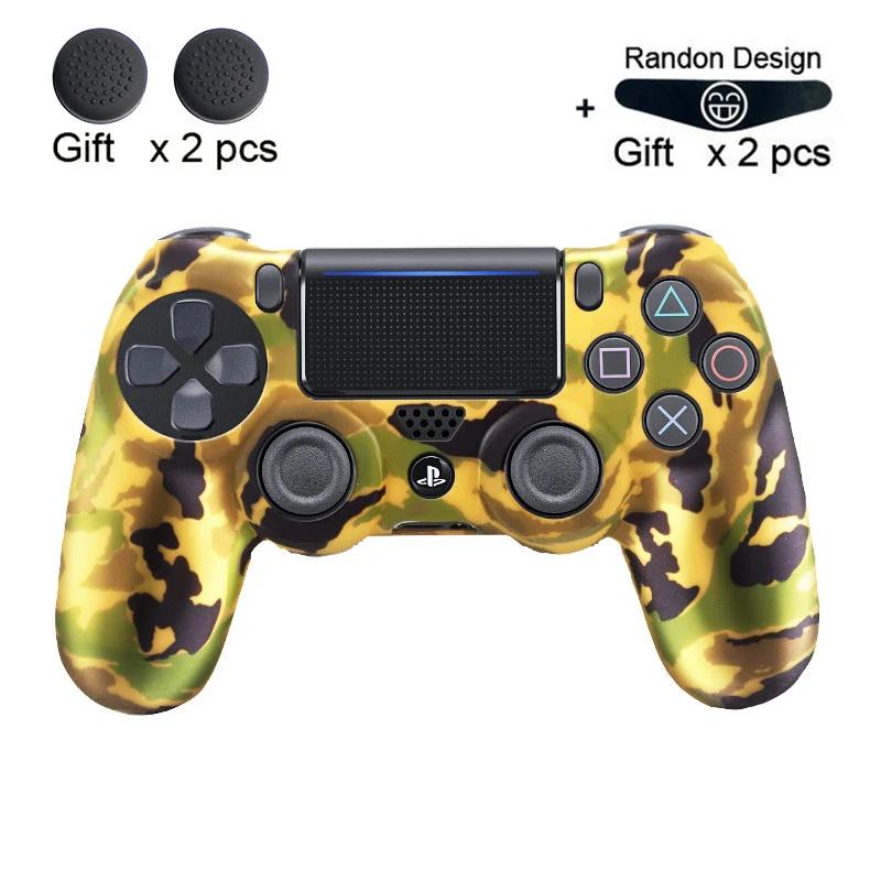 Yellow Camo Мягкий гибкий силиконовый чехол, защитный чехол для Playstation 4 PS4 Pro Slim, светодиодный светильник, наклейка, 2 шт., ручка+ светодиодный чехол - Цвет: Yellow Camo