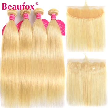 

Beaufox 613 Blonde Bundles With Frontal Peruvian Straight Hair 4 Bundles With Frontal Remy Human Hair Bundles With Frontal