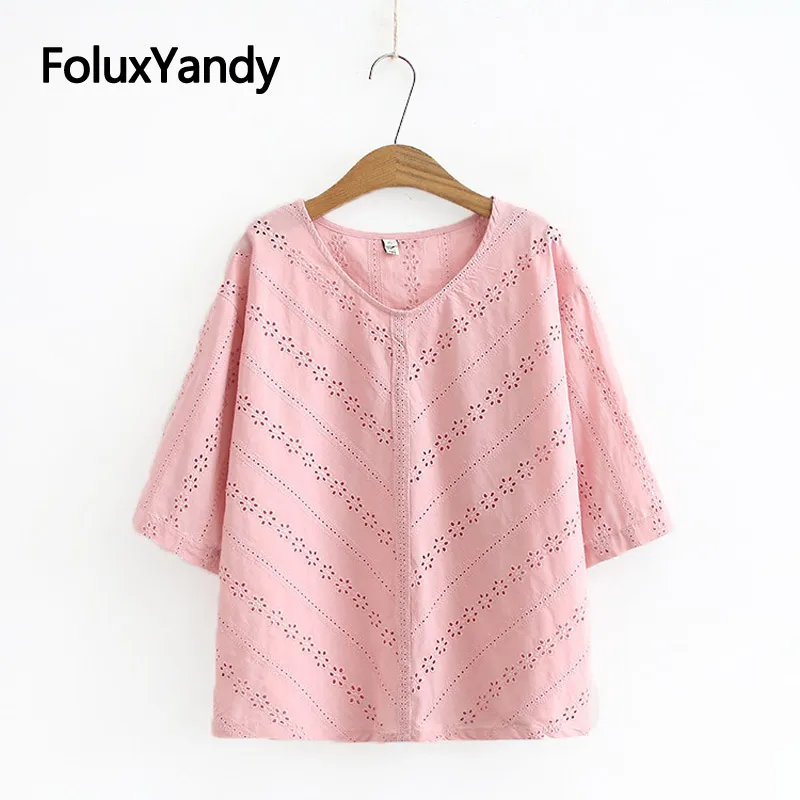 

Hollow Out Tops Tees Women Summer Tops Half Sleeve Casual T-shirts Plus Size XXXL 4XL KKFY4417