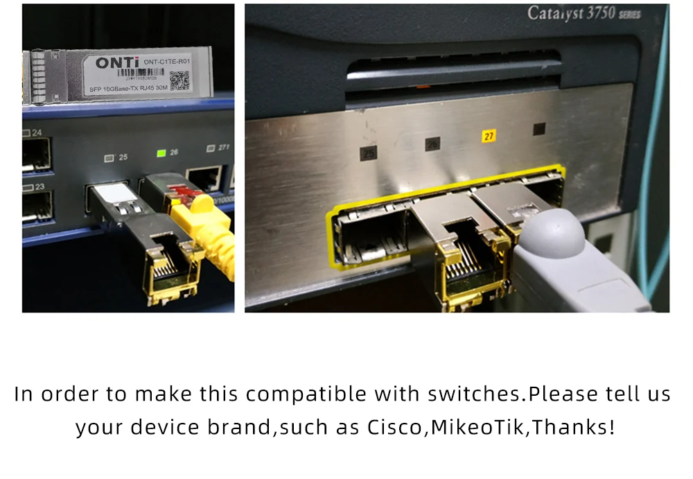 ONTi 10G RJ45 медный SFP модуль 10GBase-Tx Ethernet Gpon Olt Волоконно-Оптический FTTH совместимый с Cisco/Mikrotik коммутатор 30 м